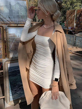 Slim Square-neck Pleated  Long-sleeved Bodycon Dress